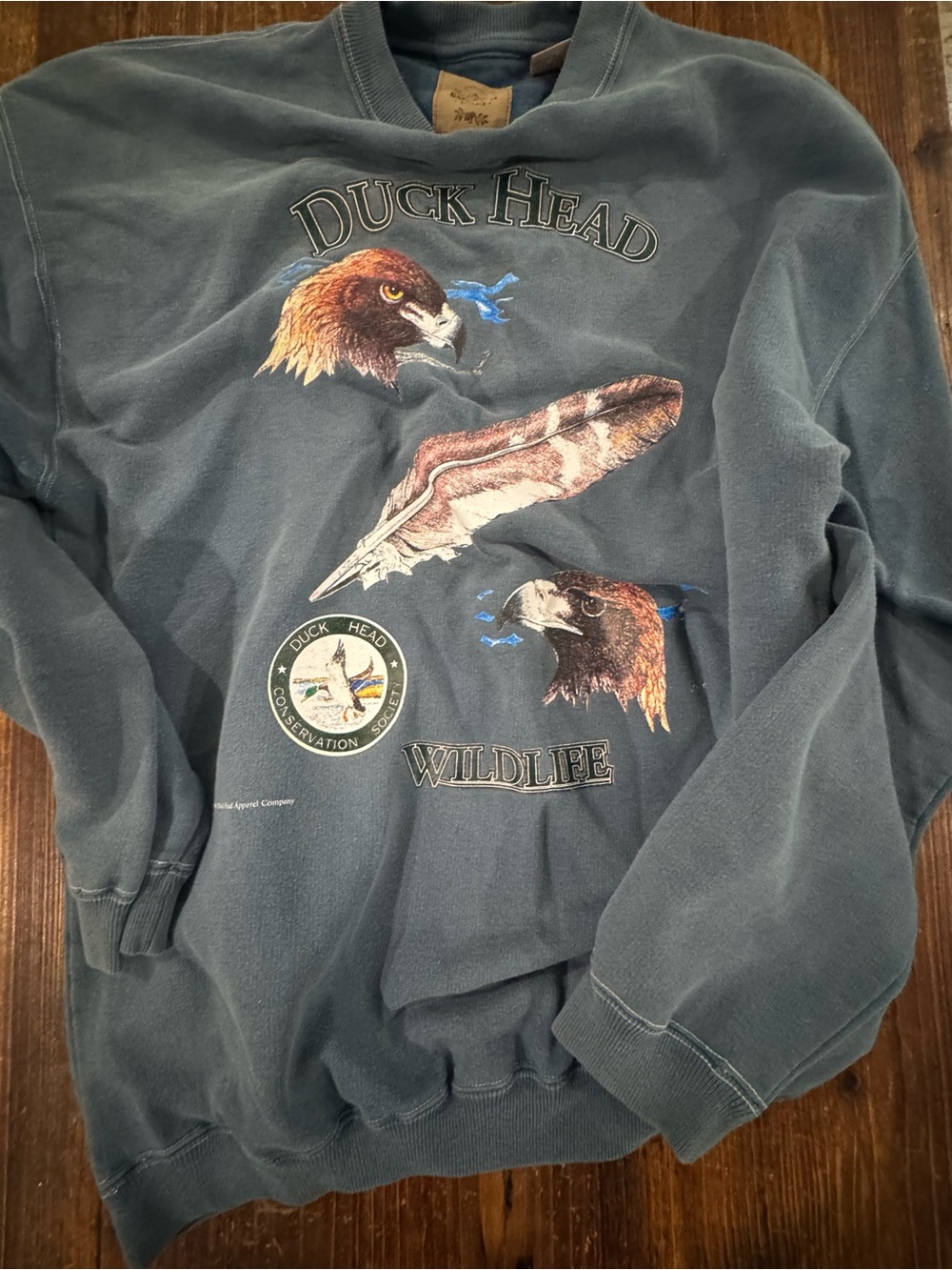 Vintage Duck Head Slate Blue Wildlife Expedition Graphic Crewneck Sweater